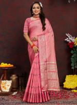 Katan Silk Pink Daily Wear Weaving Saree